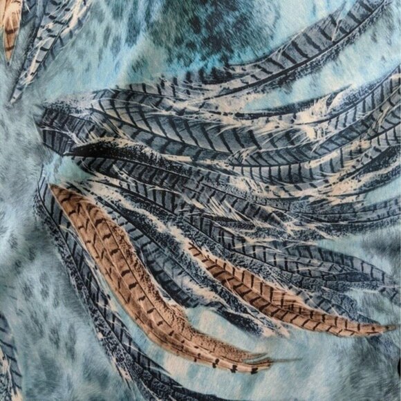 Vintage 90s Feather Print Knit Blouse MP Button Front Groovy Grandmacore - Picture 9 of 11